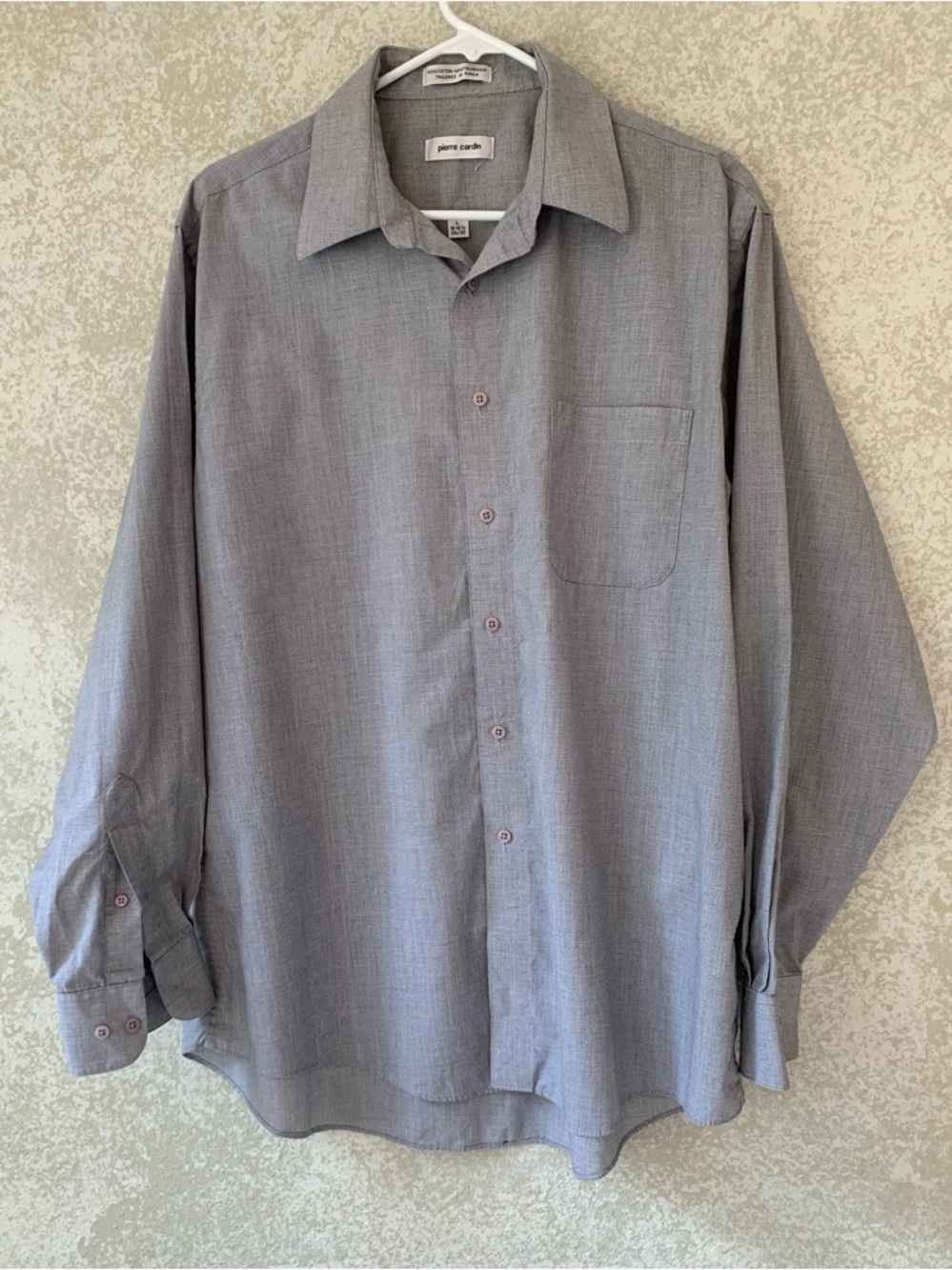 Pierre Cardin Men’s Gray Long-Sleeve Dress Shirt Large Cottonblend